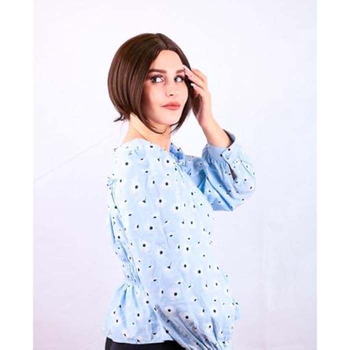 DILLARDS Stylish Short Brown Wig with Natural Look, Shoulder Length Cut, Heat Resistant Synthetic Hair, Adjustable Cap Size - Image 3